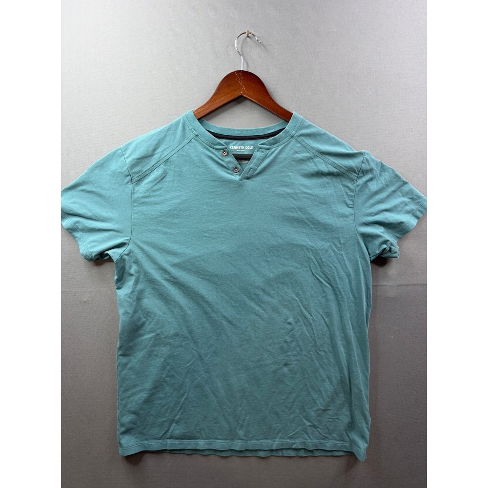Kenneth Cole Henley T-Shirt Mens Teal Blue Green Short Sleeve Large